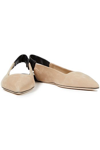 THEORY Two-tone textured-leather and suede slingback point-toe flats