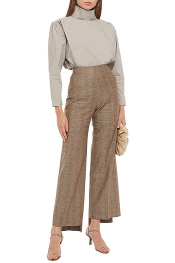 GIA STUDIOS Herringbone linen and cotton-blend wide-leg pants
