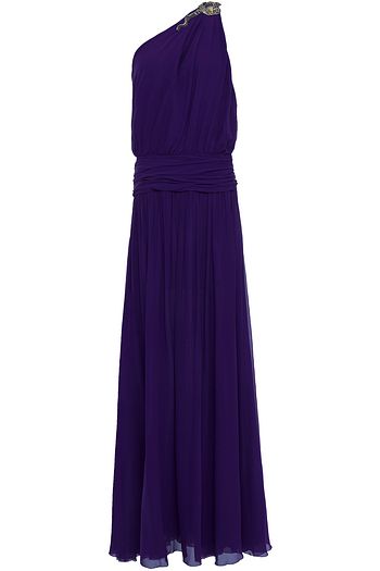 ROBERTO CAVALLI One-shoulder embellished silk-georgette gown