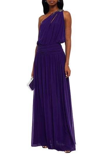 ROBERTO CAVALLI One-shoulder embellished silk-georgette gown