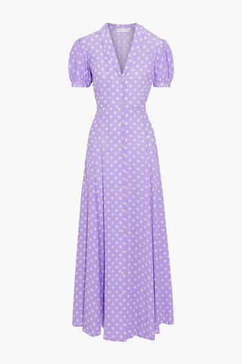 CAROLINE CONSTAS Bel gathered polka-dot silk crepe de chine maxi dress