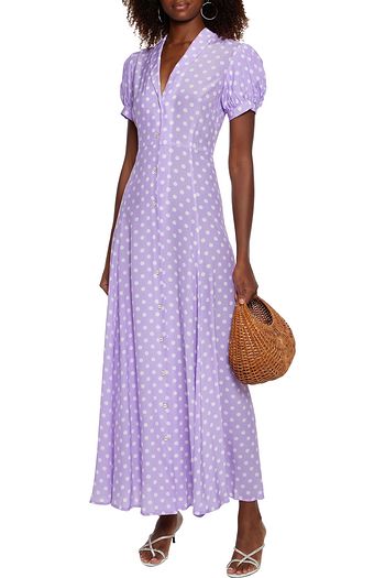 CAROLINE CONSTAS Bel gathered polka-dot silk crepe de chine maxi dress