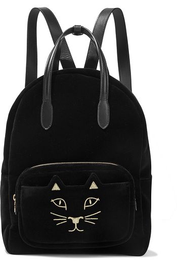 CHARLOTTE OLYMPIA Rucksack aus Samt mit Lederbesatz und Stickereien