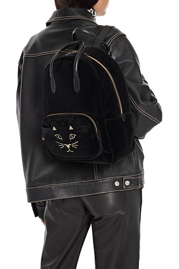 CHARLOTTE OLYMPIA Rucksack aus Samt mit Lederbesatz und Stickereien