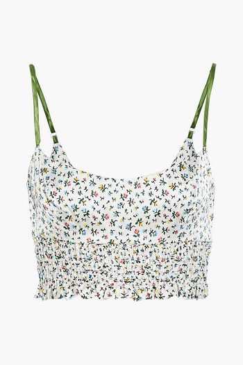 MORGAN LANE Lia cropped shirred floral-print silk-blend satin camisole