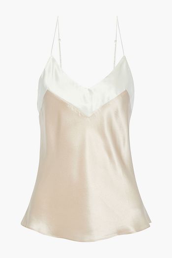 GINIA Two-tone silk-satin camisole