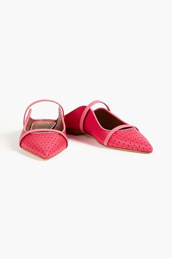 MALONE SOULIERS Maureen perforated two-tone textured-leather slippers