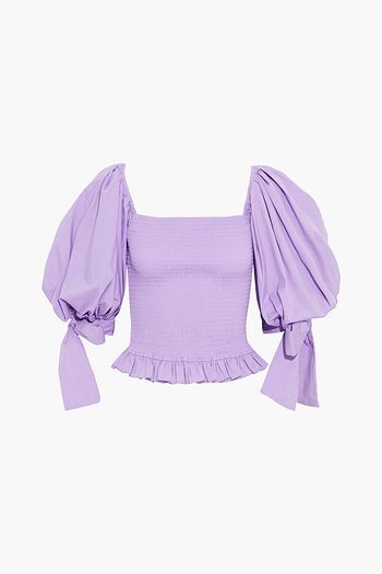 CAROLINE CONSTAS Nora shirred cotton-blend poplin blouse