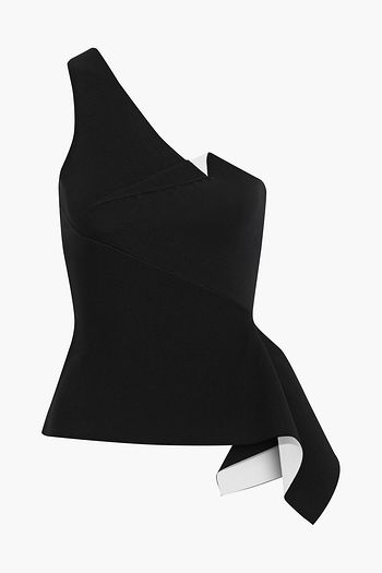 ROLAND MOURET One-shoulder draped stretch-crepe peplum top