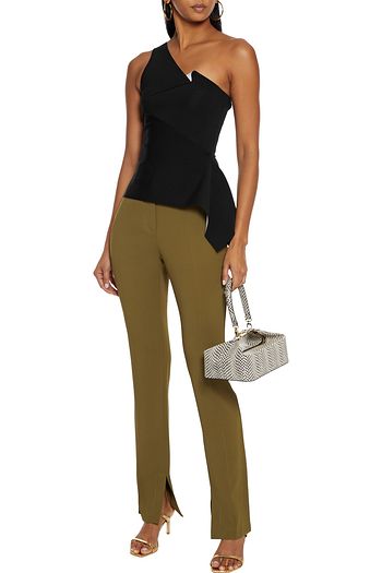 ROLAND MOURET One-shoulder draped stretch-crepe peplum top
