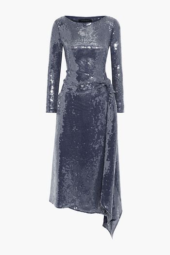 ROLAND MOURET Angelo asymmetric draped sequined tulle midi dress
