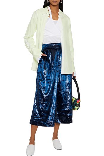TIBI Cropped metallic velvet culottes