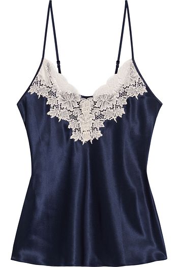 GINIA Lace-trimmed silk-charmeuse camisole