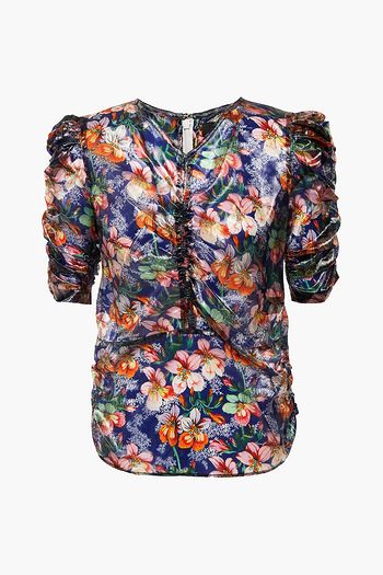 ISABEL MARANT Orinda ruched flroal-print taffeta top