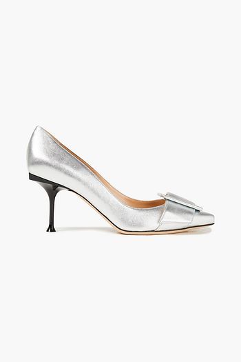 SERGIO ROSSI Buckle-embellished metallic textured-leather pumps