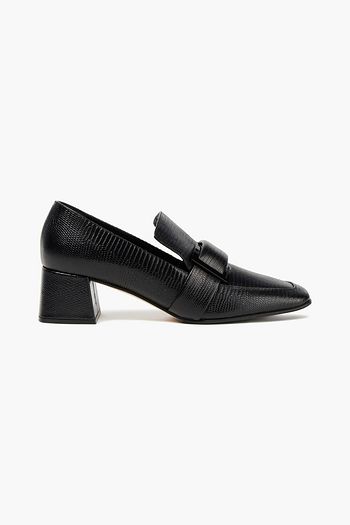SERGIO ROSSI Embellished lizard-effect leather loafers