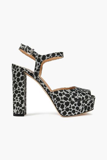SERGIO ROSSI Glittered leopard-print woven sandals