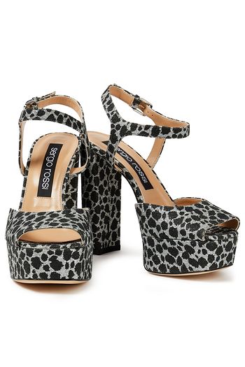 SERGIO ROSSI Glittered leopard-print woven sandals