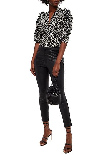 ISABEL MARANT Medley cropped braid-trimmed leather skinny pants