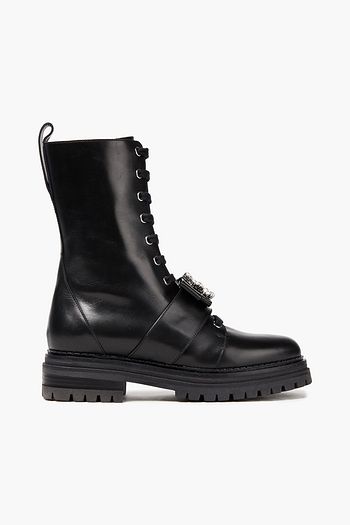 SERGIO ROSSI Crystal-embellished leather boots