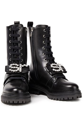 SERGIO ROSSI Crystal-embellished leather boots
