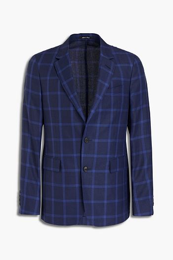 DUNHILL Slim-fit checked wool, linen and silk-blend blazer