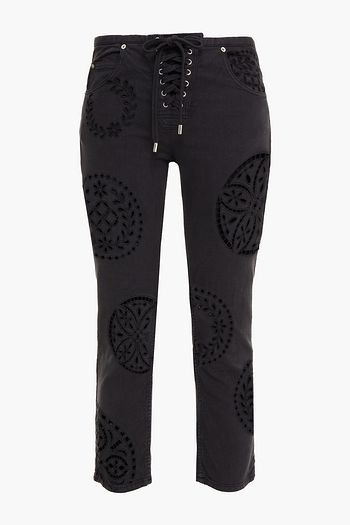 ISABEL MARANT Ruper cropped lace-up broderie anglaise mid-rise slim-leg jeans