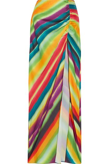 RONNY KOBO Angie ruched striped satin midi skirt