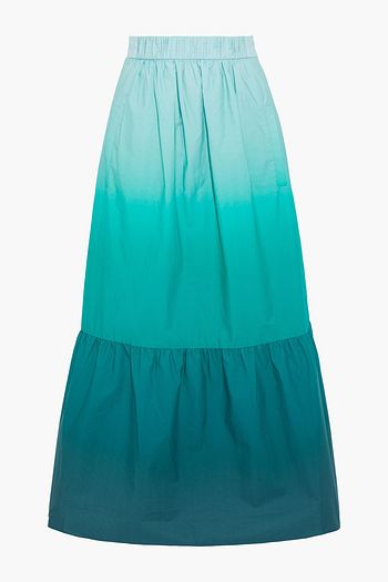 TIBI Gathered dégradé cotton-poplin midi skirt