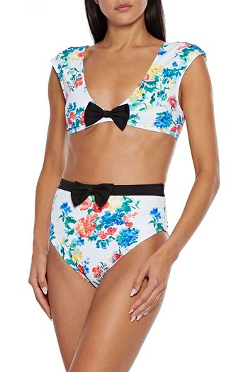 CAROLINE CONSTAS Gale bow-embellished floral-print high-rise bikini briefs