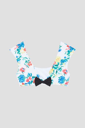 CAROLINE CONSTAS Gale bow-embellished floral-print bikini top
