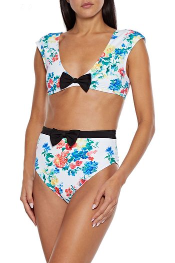 CAROLINE CONSTAS Gale bow-embellished floral-print bikini top