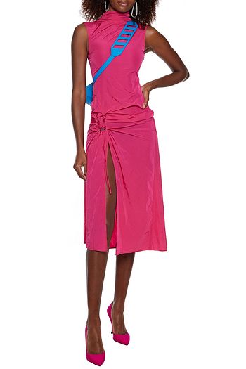 OFF-WHITE™ Ruched crinkled-shell midi dress