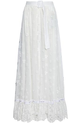 OFF-WHITE™ Buckled embroidered tulle maxi skirt