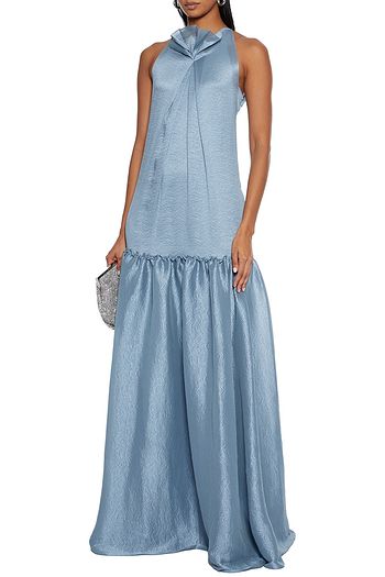 ROLAND MOURET Ventana pleated metallic cloqué gown