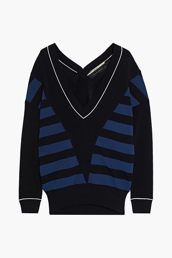 ROLAND MOURET Lara cutout striped ribbed-knit and mesh top