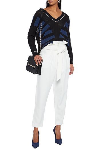 ROLAND MOURET Lara cutout striped ribbed-knit and mesh top