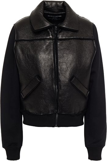 MAJESTIC FILATURES Fleece-paneled shearling-trimmed metallic textured-leather bomber jacket