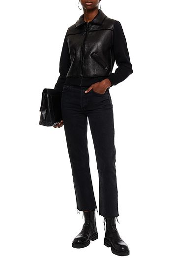 MAJESTIC FILATURES Fleece-paneled shearling-trimmed metallic textured-leather bomber jacket