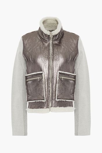 MAJESTIC FILATURES Fleece-paneled shearling-trimmed metallic textured-leather jacket