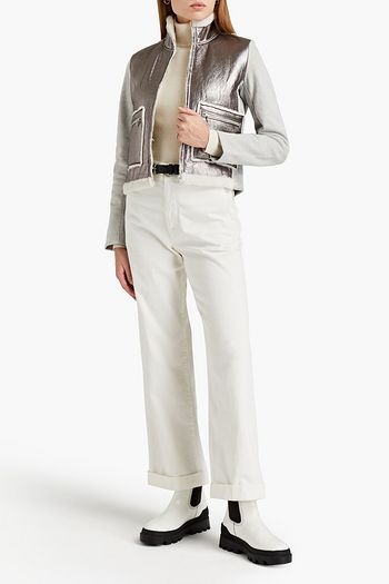 MAJESTIC FILATURES Fleece-paneled shearling-trimmed metallic textured-leather jacket