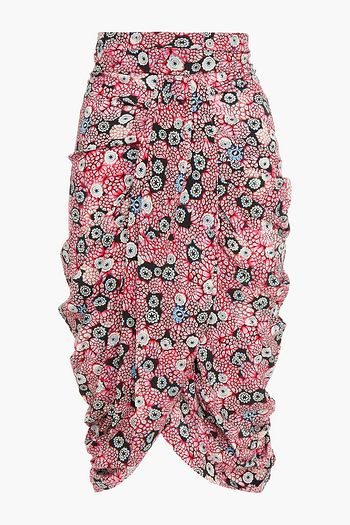 ISABEL MARANT Ruched printed silk-blend crepe de chine skirt