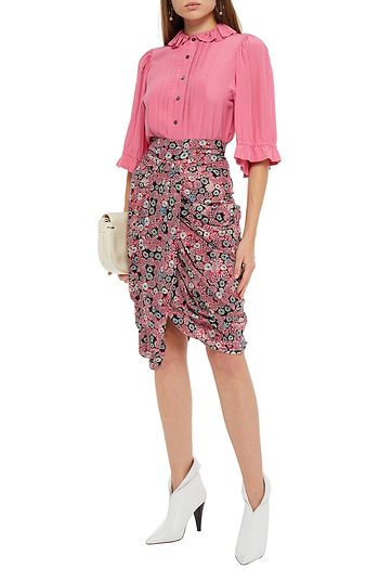 ISABEL MARANT Ruched printed silk-blend crepe de chine skirt
