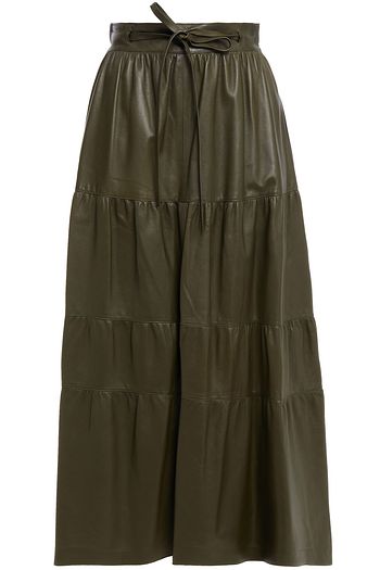 VALENTINO Gathered leather midi skirt