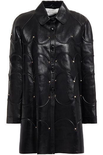 VALENTINO Studded embossed crinkled-leather coat
