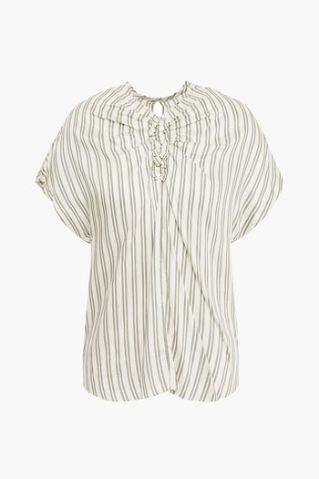 ISABEL MARANT Ruffle-trimmed striped sateen top