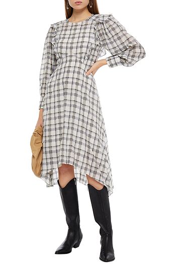 ISABEL MARANT Adonis ruffled checked cupro-blend seersucker dress