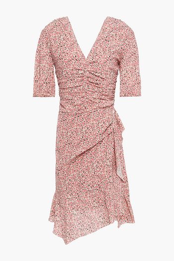 ISABEL MARANT Arodie ruched printed silk-blend crepe midi dress