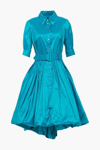 OSCAR DE LA RENTA Belted pleated iridescent silk-taffeta shirt dress
