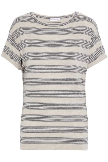 BRUNELLO CUCINELLI Metallic striped wool and cashmere-blend top